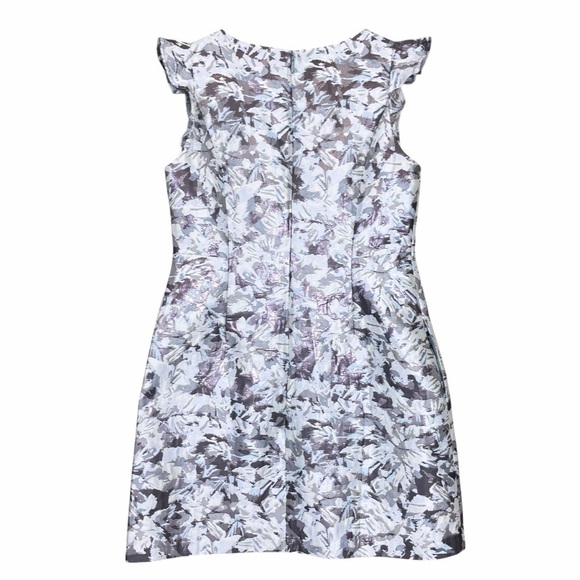 1901 Floral Ruffle Metallic Cocktail Mini Dress Ivory Blue-Gray Size 12 - Picture 2 of 9